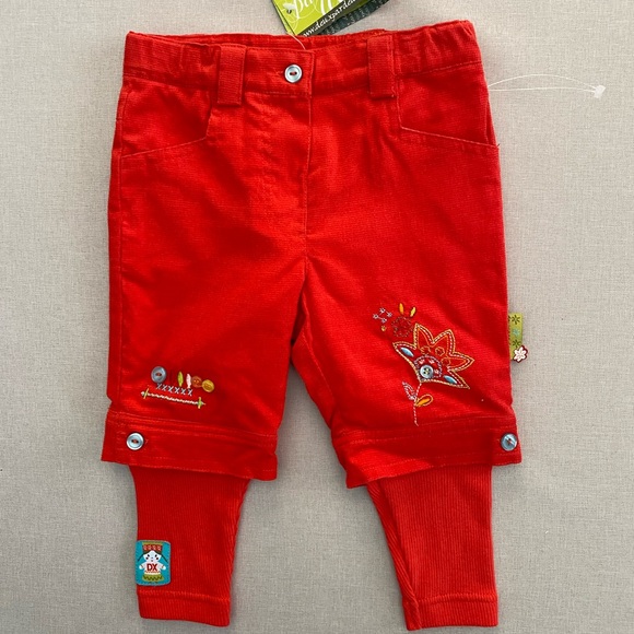 NWT Deux Par Deux Red Textured Floral Layer Design Legging Pants 12M - Picture 1 of 11